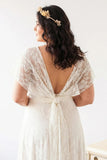 Two Piece Beach Wedding Dress Lace Overlay Boho Bridal Gown-Pgmdress