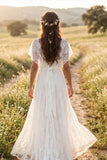 Two Piece Beach Wedding Dress Lace Overlay Boho Bridal Gown-Pgmdress