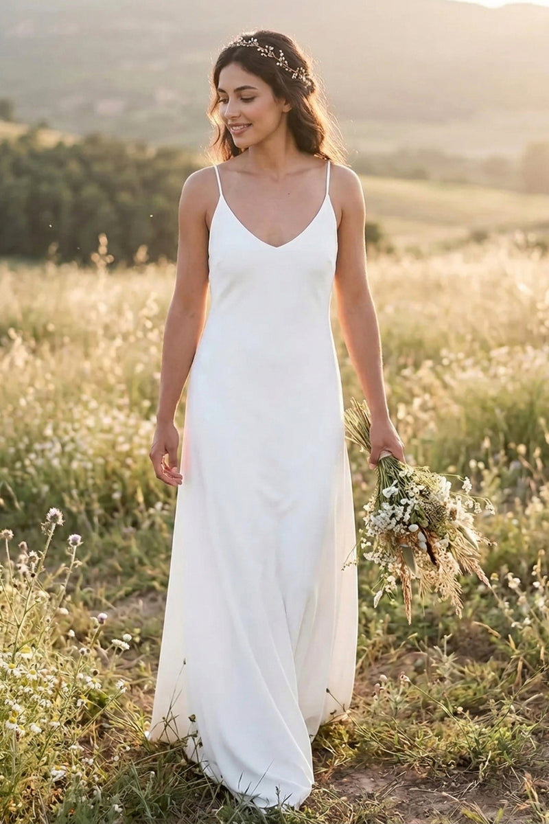 Two Piece Beach Wedding Dress Lace Overlay Boho Bridal Gown-Pgmdress