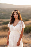 Two Piece Beach Wedding Dress Lace Overlay Boho Bridal Gown-Pgmdress