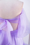 Two Piece Lavender Off the Shoulder Ruffles Prom Dress with Slit PSK469-Pgmdress