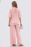 Two Piece Pink Chiffon Beaded Mother of the Bride Dress Pant Suits-Pgmdress