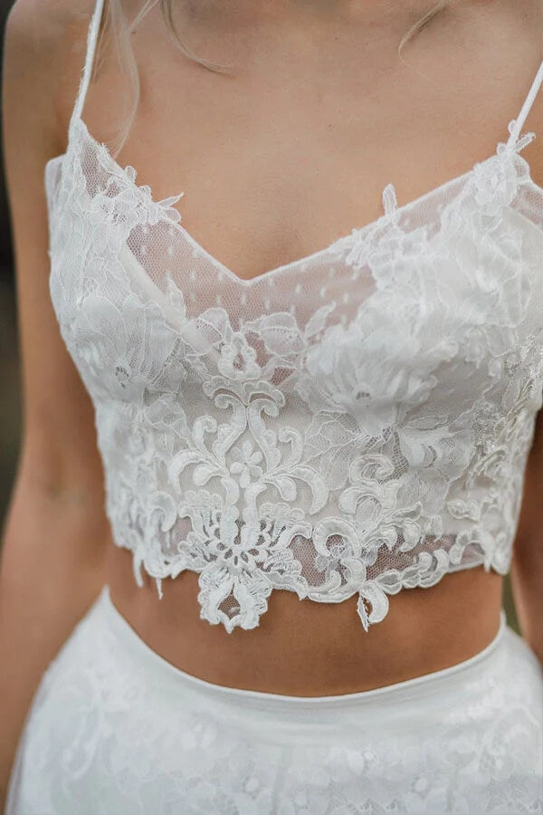 Lace Applique Wedding Dresses Spaghetti Strap Bridal Dresses W0044