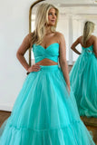 Unique Off Shoulder A-line Mint Green Tulle Prom Long Formal Dress  PSK452-Pgmdress