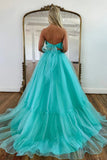 Unique Off Shoulder A-line Mint Green Tulle Prom Long Formal Dress  PSK452-Pgmdress