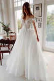 Unique Off The Shoulder Appliques Rustic Lace Wedding Dress WD683