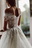 Unique Off The Shoulder Appliques Rustic Lace Wedding Dress WD683-Pgmdress