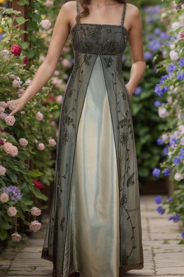 Vintage 90S Green Prom Dress Blue Beaded Gown Prom Party Dress-Pgmdress