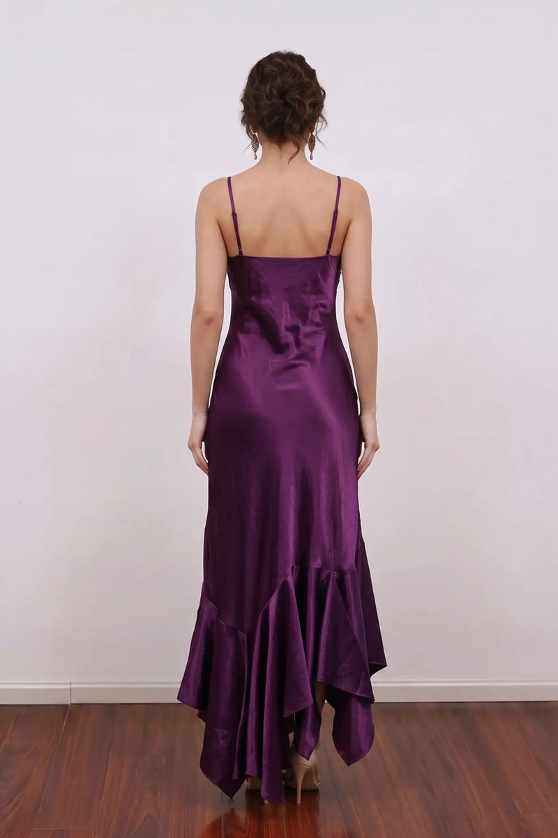 Vintage Purple Slip Prom Dress 90s Style Satin Long Party Gown-Pgmdress
