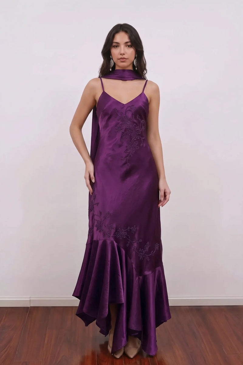 Vintage Purple Slip Prom Dress 90s Style Satin Long Party Gown-Pgmdress