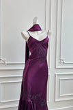 Vintage Purple Slip Prom Dress 90s Style Satin Long Party Gown-Pgmdress