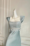 Vintage Satin Prom Dress  Beaded Regency Style Bridesmaid Dress-Pgmdress