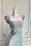 Vintage Satin Prom Dress  Beaded Regency Style Bridesmaid Dress-Pgmdress