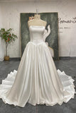 Vintage Wedding Dress Satin Strapless Basque Waist Bridal Gown-Pgmdress