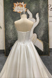 Vintage Wedding Dress Satin Strapless Basque Waist Bridal Gown-Pgmdress
