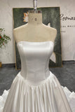 Vintage Wedding Dress Satin Strapless Basque Waist Bridal Gown-Pgmdress