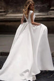 Princess White Satin Vintage Wedding Dress with Pockets WD328