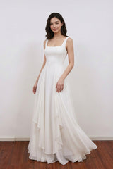 Vintage & Classic Ivory Square Neck Chiffon Evening Dress Prom Dress –  Pgmdress