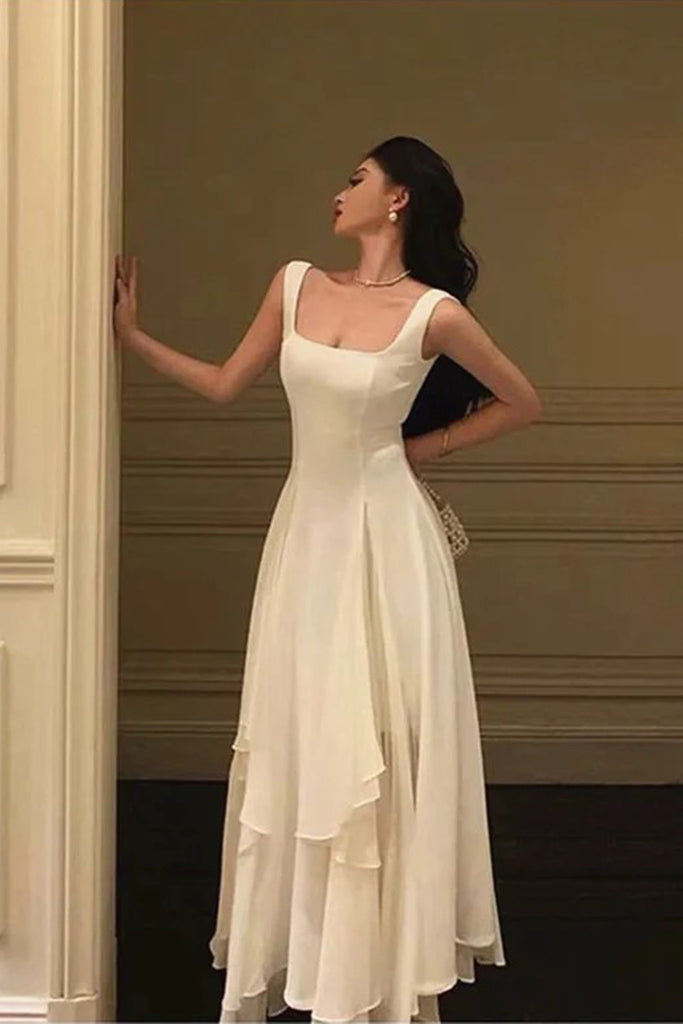 Vintage & Classic Ivory Square Neck Chiffon Evening Dress Prom Dress Pgmdress Vintage & Classic Ivory Square Neck Chiffon Evening Dress Prom Dress Pgmdress