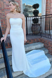 White Strapless Mermaid Long Modest Wedding Dress WD705