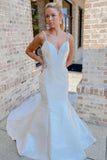 White V-Neck Beading Trumpet Long Wedding Dress Bridal Gown WD661