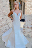 White V-Neck Beading Trumpet Long Wedding Dress Bridal Gown WD661-Pgmdress