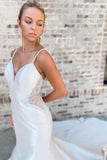 White V-Neck Beading Trumpet Long Wedding Dress Bridal Gown WD661-Pgmdress