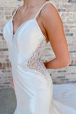 White V-Neck Beading Trumpet Long Wedding Dress Bridal Gown WD661-Pgmdress