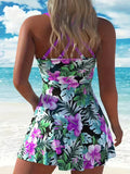 Women's Tropical Print Crisscross Back Tankini Swimsuit Set-Pgmdress