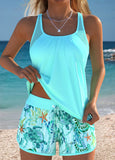 Women's Turquoise Sea Turtle Print Tankini Set with Swim Shorts-Pgmdress