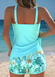 Women's Turquoise Sea Turtle Print Tankini Set with Swim Shorts-Pgmdress