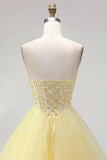 Yellow Corset Sweetheart Ball Gown Tiered Prom Dress with Beading-Pgmdress
