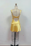 Yellow Satin V-Neck Open Back Mini Homecoming Dress Party Dress-Pgmdress
