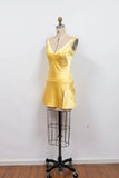 Yellow Satin V-Neck Open Back Mini Homecoming Dress Party Dress-Pgmdress