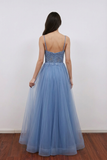 Embroidered Fairy Ball Gown Blue V-Neck Prom Dress Formal Dress-Pgmdress