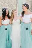 Two Piece Spaghetti Straps Sweep Train Mint Tulle Bridesmaid Dress BD082 - Pgmdress