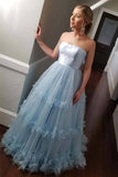 Strapless A-line Light Blue Ball Gown Prom Dress Evening Dress PSK237