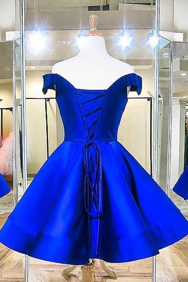 Fashion Off The Shoulder Royal Blue Satin Homecoming Dresses PD041 - Pgmdress