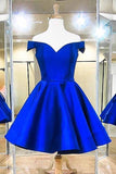 Fashion Off The Shoulder Royal Blue Satin Homecoming Dresses PD041