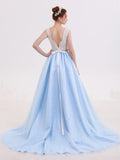 Lace Straps A line Blue Skirt Long Evening Prom Dresses PG583 - Pgmdress