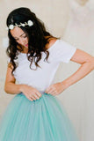 Two Piece Spaghetti Straps Sweep Train Mint Tulle Bridesmaid Dress BD082 - Pgmdress