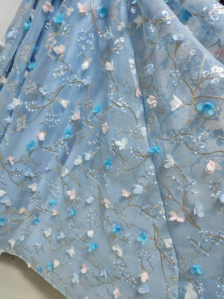 Spaghetti Strap Flower Applique Sky Blue Prom Dresses Evening Dresses PG694 - Pgmdress