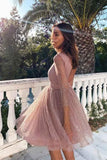 3/4 Sleeves Short Prom Dress Pink Homecoming Dress with Open Back PD330 - Pgmdress