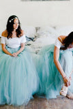 Two Piece Spaghetti Straps Sweep Train Mint Tulle Bridesmaid Dress BD082 - Pgmdress