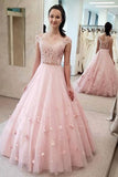 A-line 3D Flower Junior Prom Dresses Lace Two Piece Prom Gown PM214 - Pgmdress