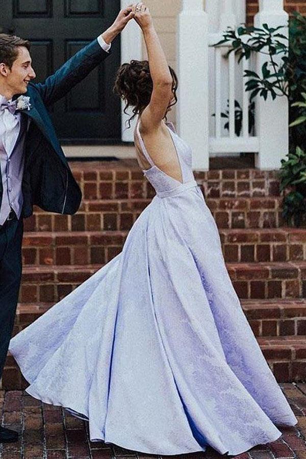 A-Line Bateau Sleeveless Sweep Train Lilac Floral Satin Prom/Formal Dress PSK113 - Pgmdress