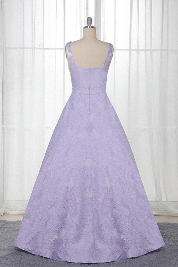 A-Line Bateau Sleeveless Sweep Train Lilac Floral Satin Prom/Formal Dress PSK113 - Pgmdress