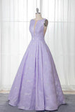 A-Line Bateau Sleeveless Sweep Train Lilac Floral Satin Prom/Formal Dress PSK113 - Pgmdress