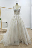 A-line Floral Applique Beach Wedding Dresses Backless Wedding Gown WD467 - Pgmdress