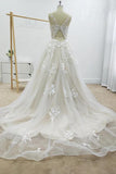 A-line Floral Applique Beach Wedding Dresses Backless Wedding Gown WD467 - Pgmdress